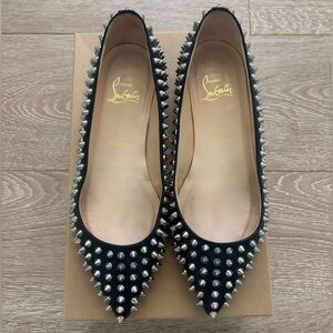 Christian Louboutin Black and Silver Spiked Flats
